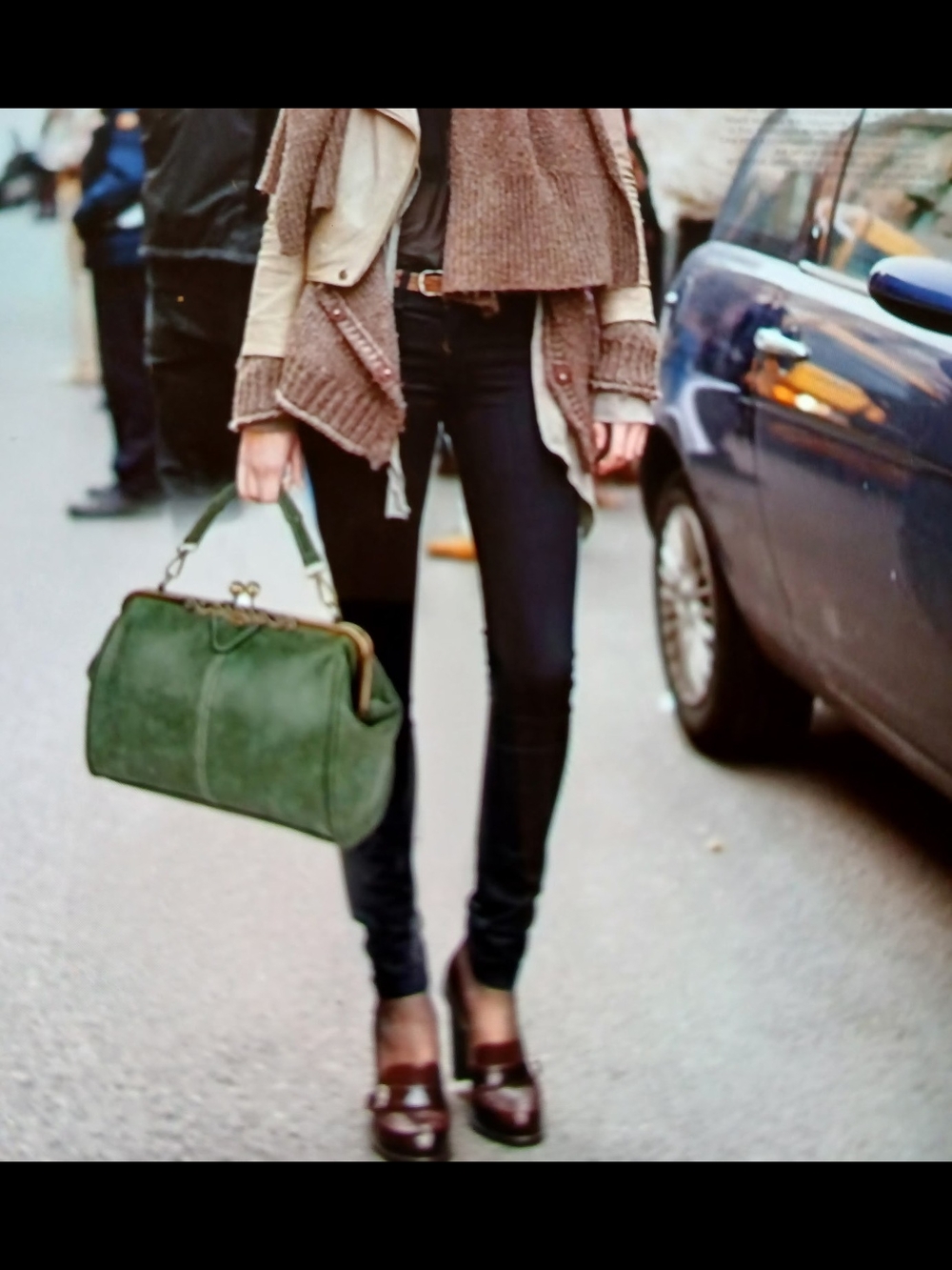Green Suede Frame Satchel Shoulder Bag for Women